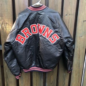 Cleveland Browns Chalk Line Satin Bomber Spell Out Jacket